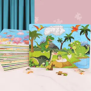 30-Piece Wooden Puzzle Set for Kids, Animal Dinosaur Cartoon Ocean Transportation Series, Early Education Cognitive Toy for Toddlers, Animal Shape Puzzle