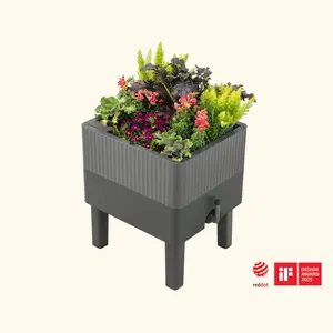 Vego EZCube Self-Watering Planter 21" x 24" Elevated Fog Gray - Low Maintenance Home Decor Pots for Indoor Planting & Garden Pots