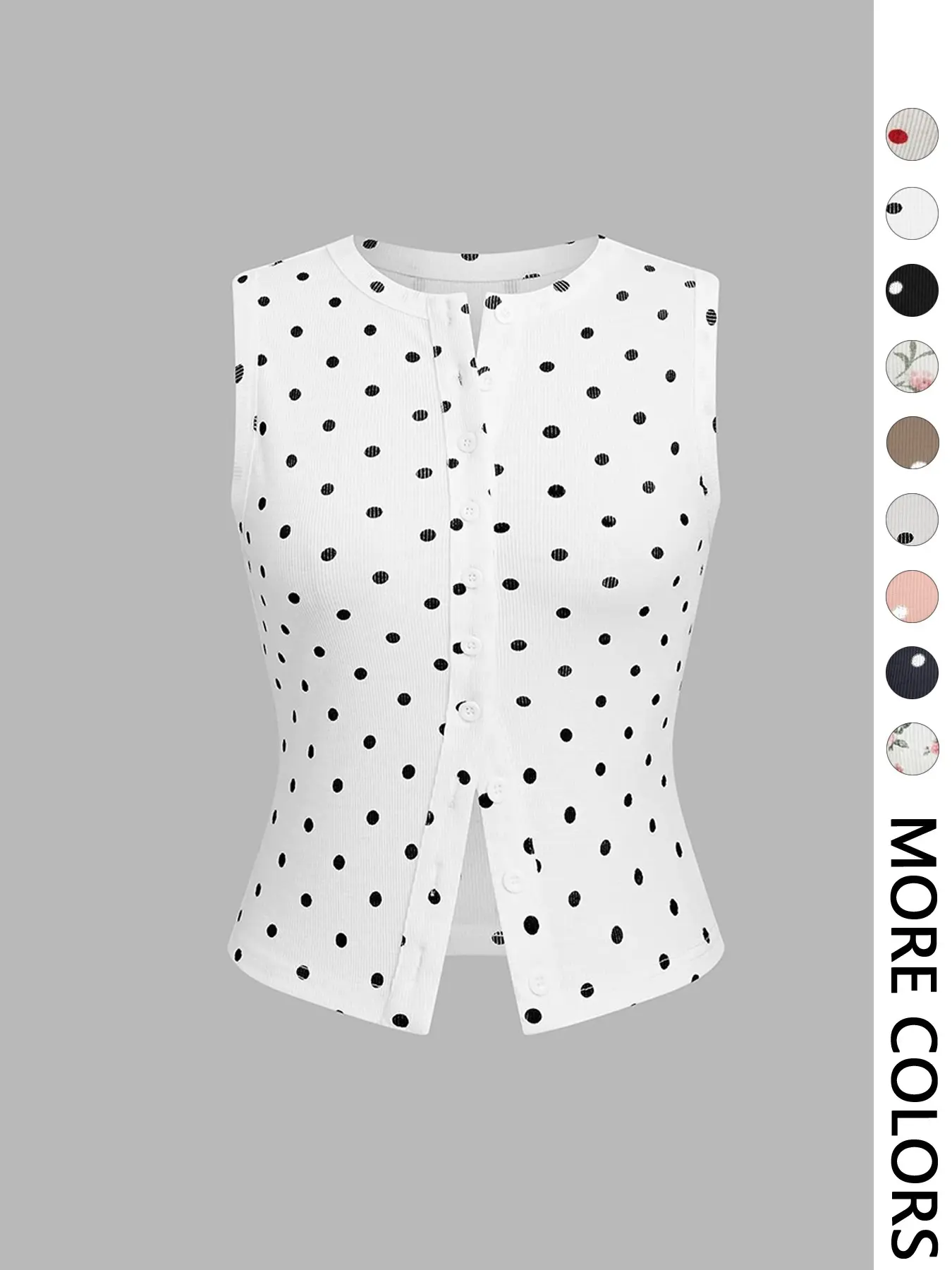 1 Piece Polka Dot Sleeveless Casual Button Front Split Hem Crop Tank Top, Versatile Outing Essential