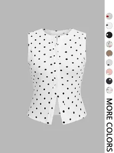 1 Piece Polka Dot Sleeveless Button Front Split Hem Crop Tank Top, Versatile Outing Essential