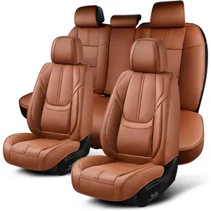 Auto  Seat Covers Accessories Full Set Leather Cushion Protector Breathable  Seat Cover for  Universal Fit (Brown, FullSet Without Headrest)