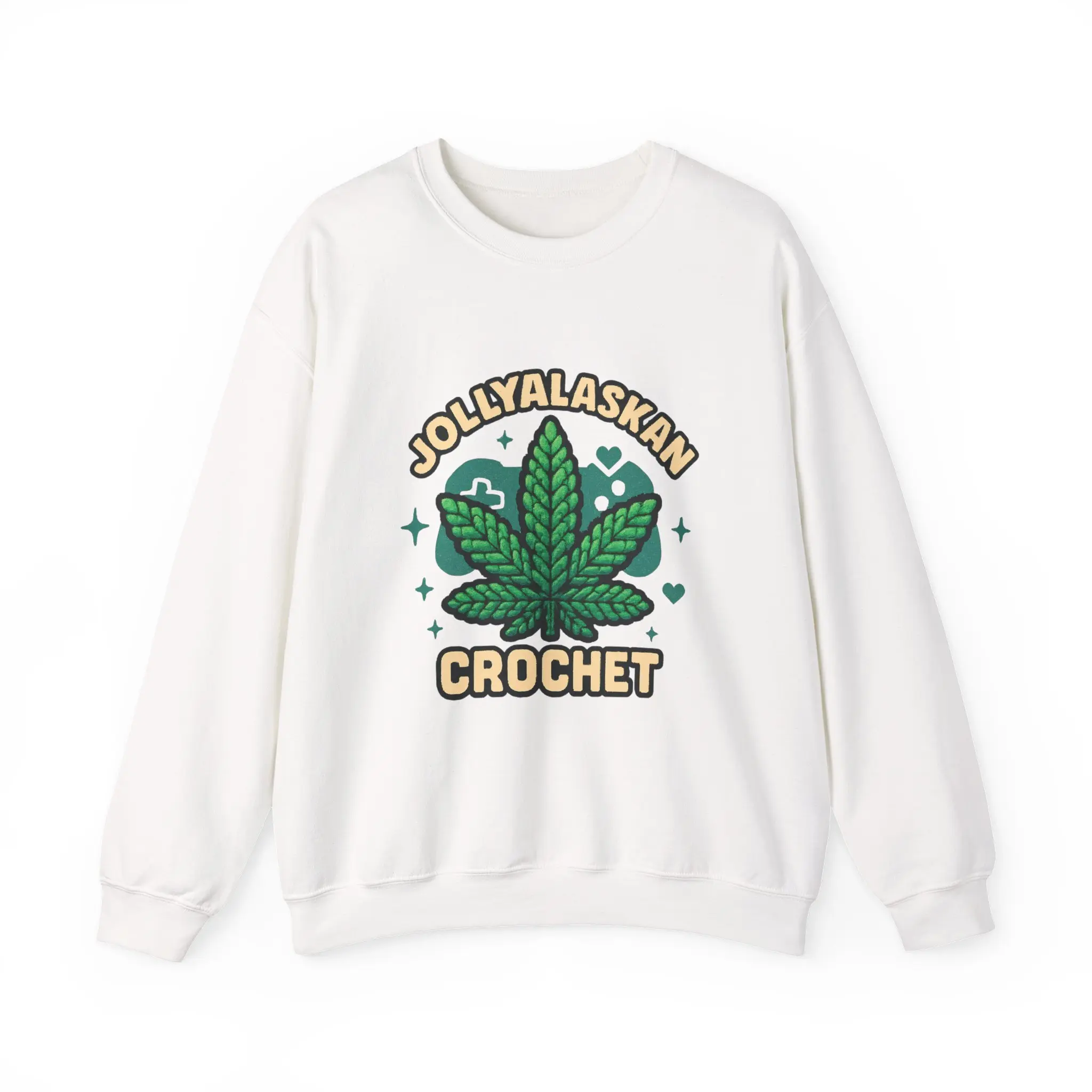JollyAlaskan Crochet Leaf Crewneck Sweatshirt | Yarn Cannabis Motif