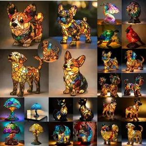 Tiffany Style Stained Animal Lamp Collection - LED Resin Figurine Desk Light - Unique Dog, Cat, & Wildlife Accent Lamp for Home Decor & Collectors