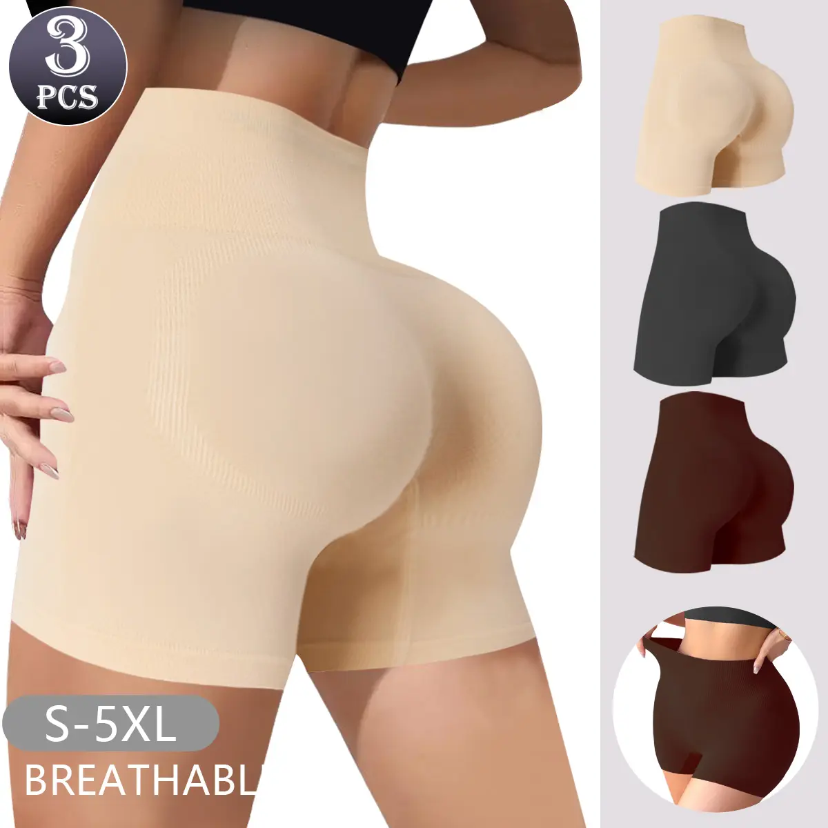 Women's Plus-Size High-Waisted Shapewear Briefs, 3-Pack Seamless Design, Hips Lifting, Tummy Smoothing, Full Hip Support, Comfortable Year-Round Wear, Ideal for Postpartum & Under Skirts, Smooth Look
