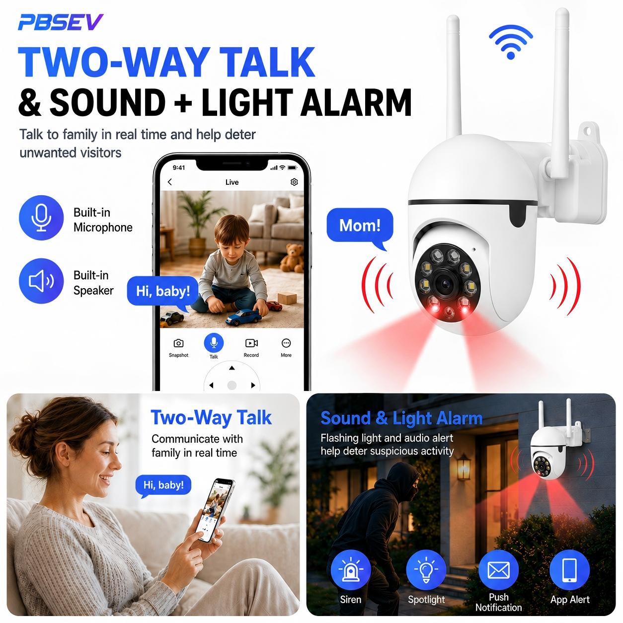 PBSEV Smart Home Security Camera (Smart Home Gadgets), 360° Rotatable, 1080p Full HD, Full-Color Night Vision, Motion Sensor, 2-Way Audio, Wi-Fi-Bluetooth, Easy Install, Baby Monitor, Remote View, TF Card-Cloud Storage, Housewarming Gift PBSEV Smart Home Security Camera (Smart Home Gadgets), 360° Rotatable, 1080p Full HD, Full-Color Night Vision, Motion Sensor, 2-Way Audio, Wi-Fi-Bluetooth, Easy Install, Baby Monitor, Remote View, TF Card-Cloud Storage, Housewarming Gift