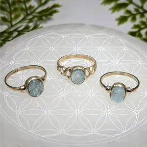 Aquamarine Gold Bezel Oval Ring Size 7.75