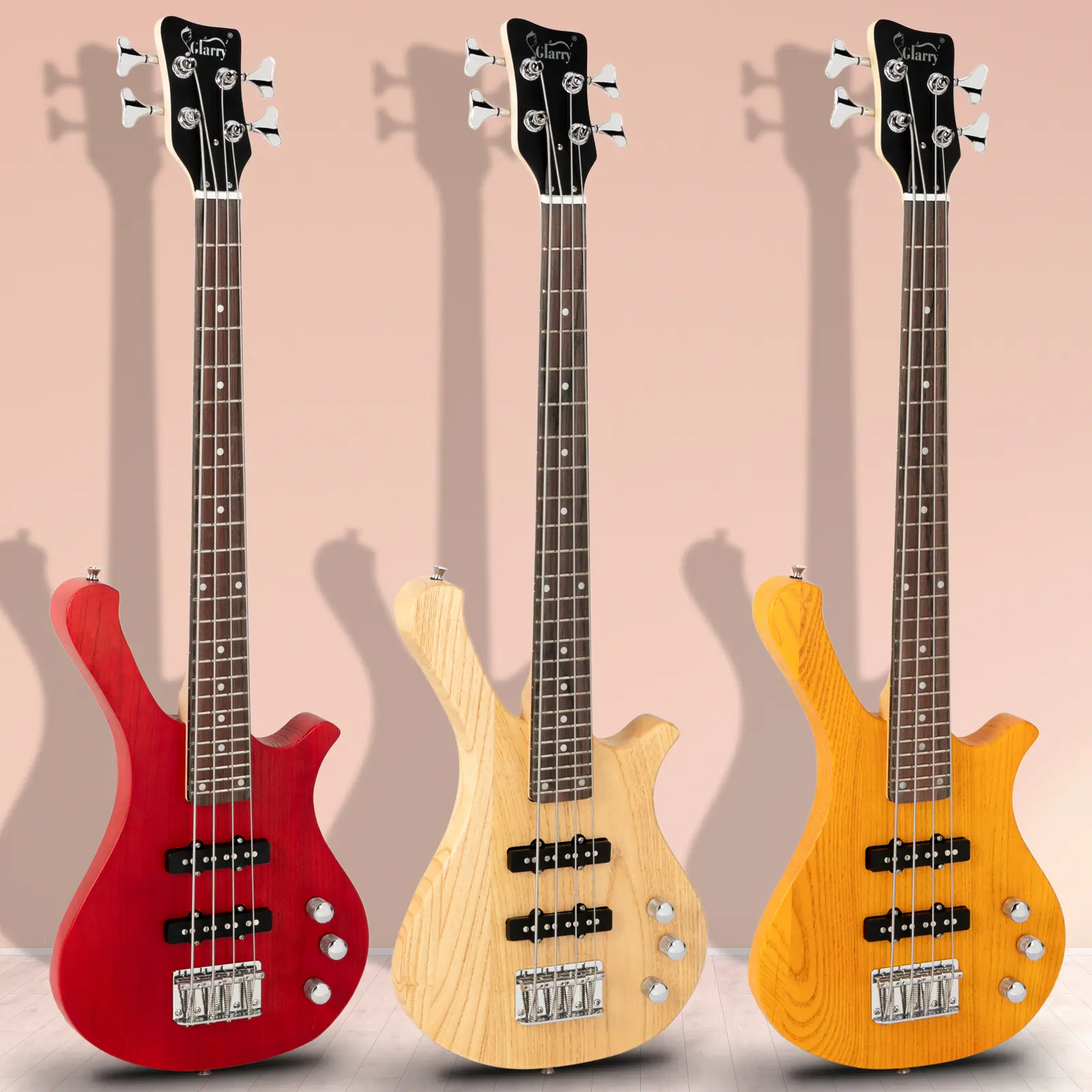 36in Glarry GW101 Electric Bass Guitar Small Scale, Mahogany Body Rosewood Fingerboard, 2 Single Coil Pickups, Includes Bag Strap