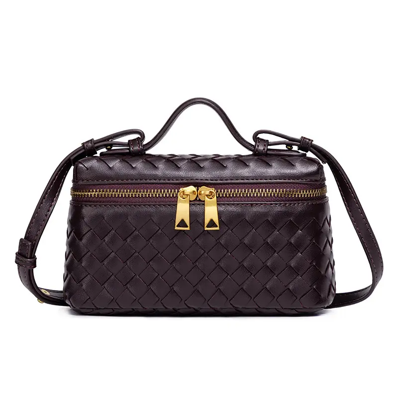Women's Woven Box Shape Shoulder Crossbody Bag, Fashion Mini Handbag, Large Capacity Structured Tote Bag, Versatile Commuter Lunch Box Style Bag