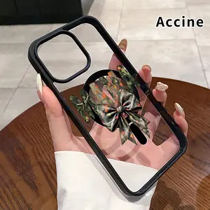 Magnetic Phone Case Compatible for iPhone 16 Pro Max 15 Plus 14 13 12 11 XR E XS MAMA Monogram and Leopard Print Bow Clear Acrylic Hard Back Soft TPU Edge Non-Yellowing Protective Cover for Girl