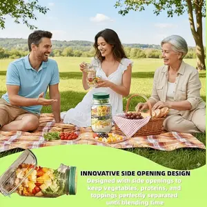 Large Capacity Layered Salad Mason Jar Portable Salad Lunch Container With Separate Dressing Cup Salad Storage No Mixing Ideal For Commute Meals Fitness Meal Prep Office Lunch School Lunch Picnic Organizer