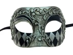 Silver & Black Venetian Half Face Mask