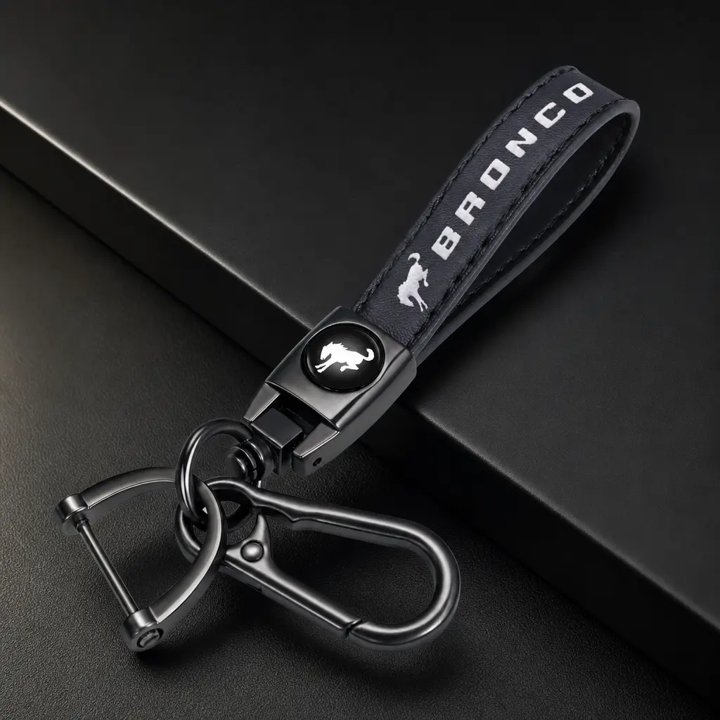 Genuine Leather Keychain Set for Ford Bronco – Anti-Scratch Key Fob Holder & Key Ring with Metal Buckle, Heavy-Duty Rugged Outdoor Accessory, Stylish Gift for Men, Key Shell Cover & Protector, Car Accessory for Birthdays, Family, and Holiday Gifts,key fob
