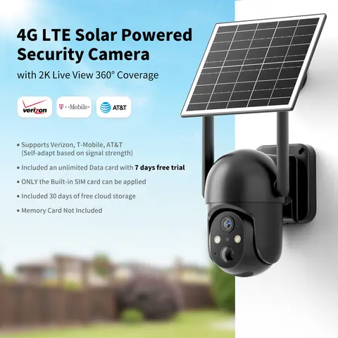 [TechVibes]4G LTE Solar Powered Security Camera CB114S - 2K Live View, 360° Coverage, 2-Way Audio, PIR Motion Sensor, IP65 Waterproof, Outdoor Surveillance, Built-in Cellular Card, Memory, Batteries, 4G Data Refill Required, TikTokShopBackToSchool