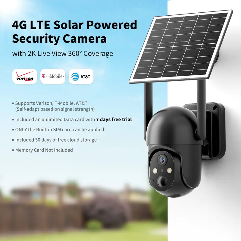 [TechVibes]4G LTE Solar Powered Security Camera CB114S - 2K Live View, 360° Coverage, 2-Way Audio, PIR Motion Sensor, IP65 Waterproof, Outdoor Surveillance, Built-in Cellular Card, Memory, Batteries, 4G Data Refill Required, TikTokShopBackToSchool