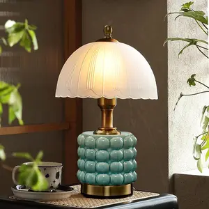 Vintage Lamp for Living Room,16inch Modern Ceramic Table Lamps for Bedroom,Retro Bedside Nightstand Traditional Lamps, Classic Chinoiserie Green Lamp for Home Christmas Decor
