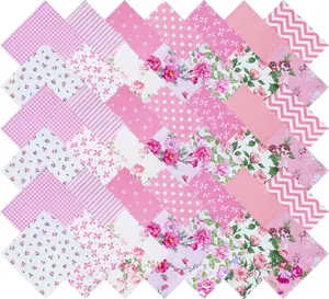 42Pcs Pink Charm Packs for Quilting, 5 x 5 inch Pre-Cut 100% Cotton Fabric Squares, Floral Patchwork for Sewing DIY Patchwork