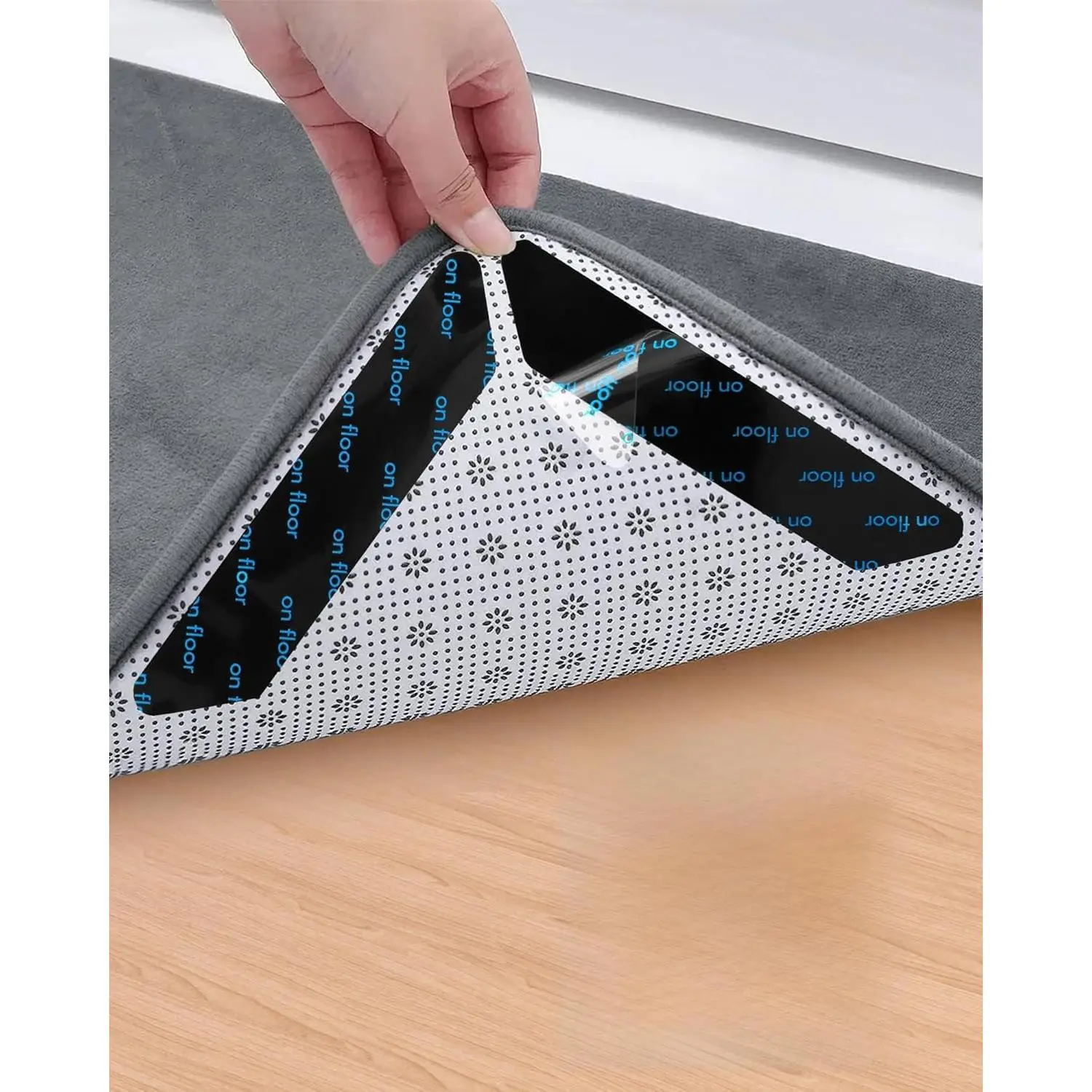 32 count  Washable Grippers for Rugs, Highly adhesive and thin,Removable Rug Tape,Double Sided Non-Slip Rug Pads for Hardwood Floors and Carpet Corners,Keep Area Rugs Corners from Curling .