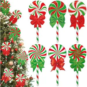 6 count Large Christmas Tree Decorations Wooden  Peppermint 14x6inch Christmas Tree Picks Double Sided Candy Cane  Ornaments for 2025 Xmas Tree Holiday  Party Decor (Red and Green)