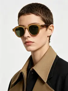 New Trendy Retro Oval Sunglasses, Lenses, Unisex Polarized Sun Glasses, Casual Round Frame, All Seasons, Tr Material