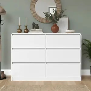 Spaco  Modern 6 Drawer Dresser with Deep Drawer,Rounded Corner Design,Storage Wide Chest of Drawer,Wood Bedroom Dresser with Handle-Less Design,TV Dresser for Living Room