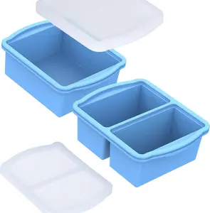 Secure Lid Silicone Freezer Trays with Lids Set of 2 BPA-Free Platinum Silicone 1 Cup & 2 Cup Molds for Soups Sauces Lasagna Casseroles Dishwasher & Microwave Safe Kitchen Utensils