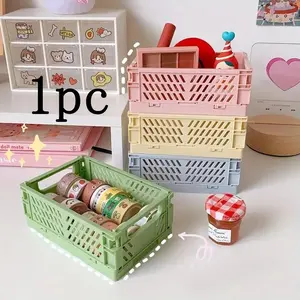 Desk Foldable Storage Box, Student Stationery Rack, Cosmetic Organizer Basket, Stackable Small Basket, Multi-Purpose Storage Bin