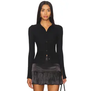 MORE TO COME Brandy Button Front Sweater in Black