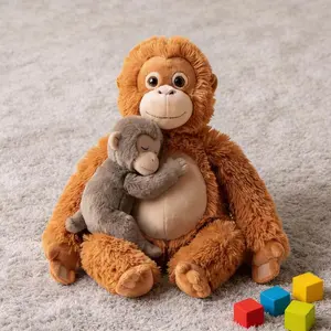 Cuddly Orangutan Stuffed Dog Toy Set, Soft Monkey Mom & Baby Plush Toy for Dog Boredom Relief & Hugging