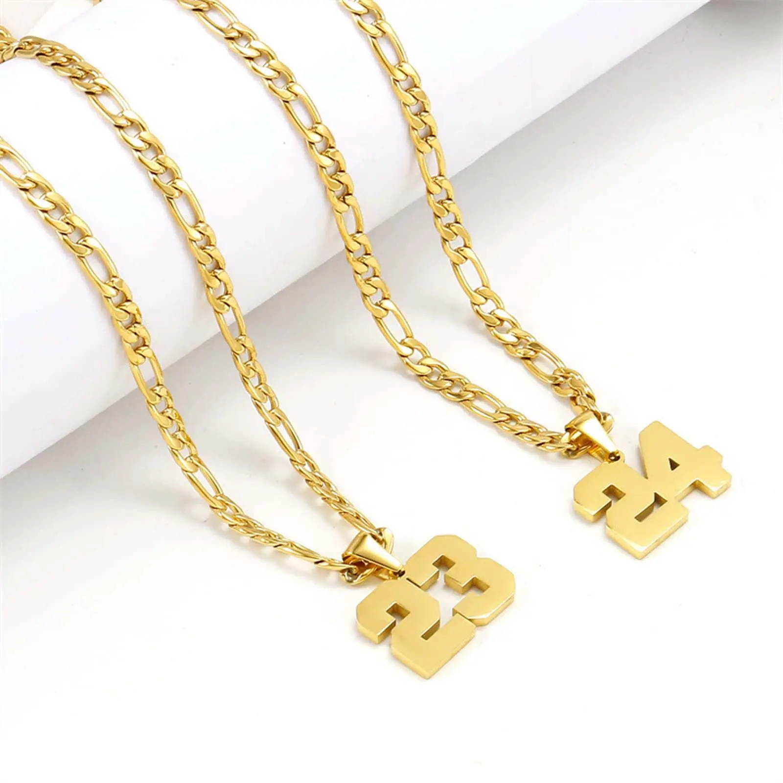 2-Piece Stainless Steel 0-99 Number Necklace Set – Golden/Silver Personalized Sports Jersey Pendant for Men & Women