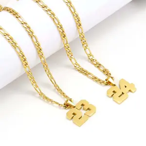 2-Piece Stainless Steel 0-99 Number Necklace Set – Golden/Silver Personalized Sports Jersey Pendant for Men & Women