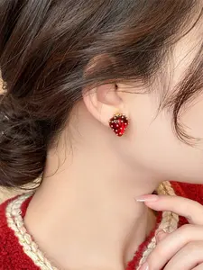 Anchored French Vintage Sweet Heart Strawberry Earrings, Elegant and Chic High-Quality Ear Jewelry, Perfect for Any Occasion, Ear Studs