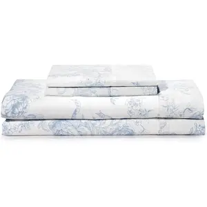 100% Printed Queen (White Floral) 4 - Percale for Queen Size - Deep Pocket Fits 16" Mattress - Cooling