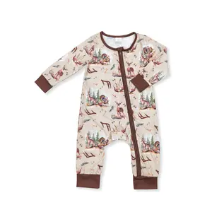 Little Hunter Baby Romper Themed Baby Sleeper Wild Animal Print Zip Up Pajamas hunting baby clothes