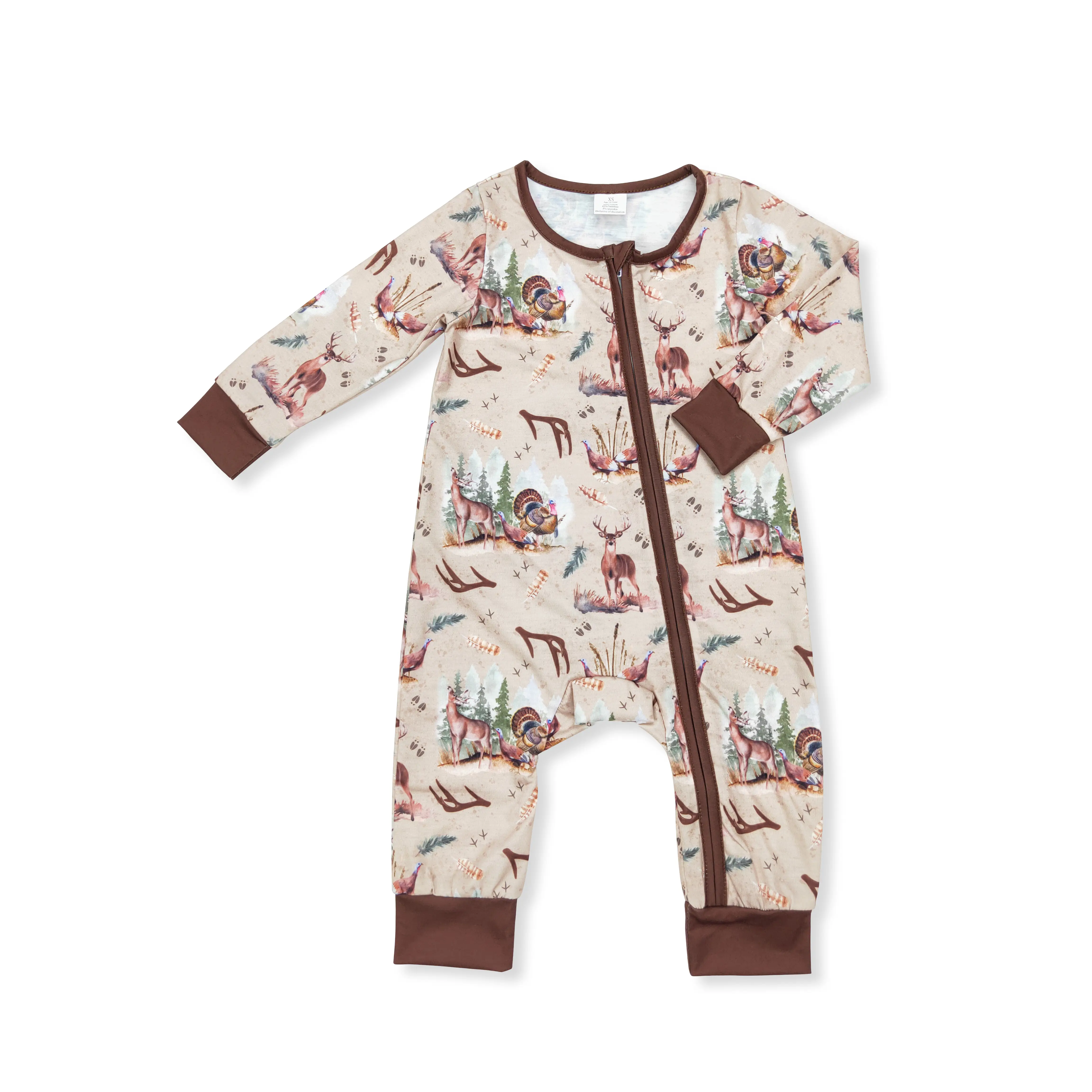 Brown Deer Duck Print Long Sleeve OnePieces boy clothes