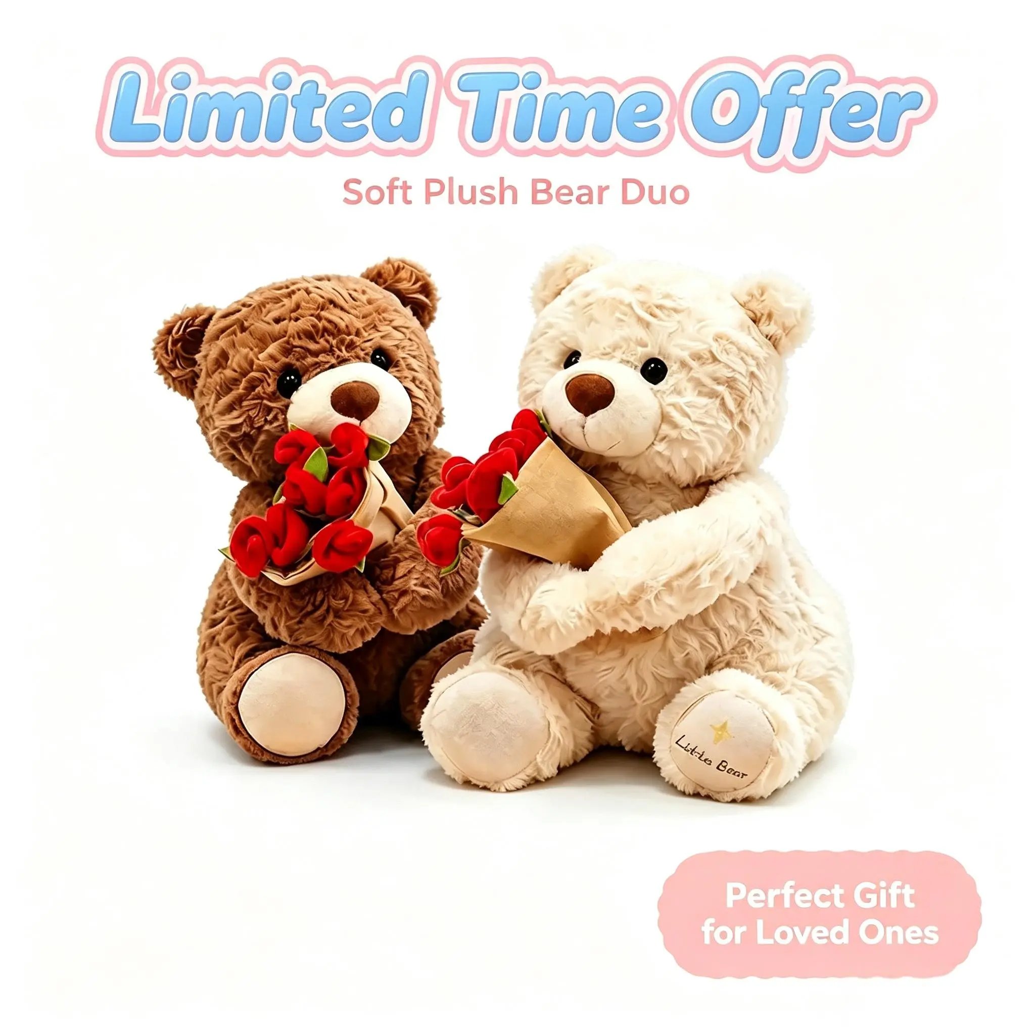 1PC Plush Teddy Bear with Rose Bouquet, Soft Cuddly Stuffed Animal Toy, Romantic Gift for Valentine’s Day, Anniversaries & Birthdays