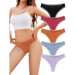 Seamless Thong for Women,No Show Lace Underwear,Ladies Breathable Comfort Panties Soft Gym Sport Undies,Tanga,5-Pack