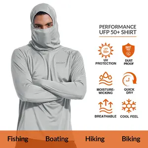 baleaf Men Sun Protection Hoodie Face Mask UPF50+ Long Sleeve Thumbholes UV SPF Shirt Neck Gaiter Fishing Beach Breathable Rash Guards Cool Feel Dust Proof Ninja Costumes Halloween Black