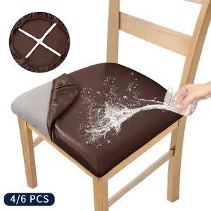 Easy-Going Removable PU Seat Covers Set of 4/6 , Stain Resistant Waterproof Slipcovers with Ties, Washable Chair Cushion Protector for Dining Room, Office, Home