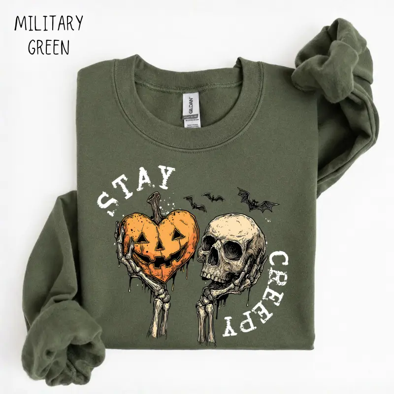 Stay Creepy Sweatshirt, Retro Dripping Heart Halloween Crewneck, Skeleton Hand Spooky Graphic Pullover, Grunge Horror Fall Gift For Women