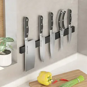 Black and white stainless steel magnetic knife holder, no drilling required, kitchen knife and spoon storage rack