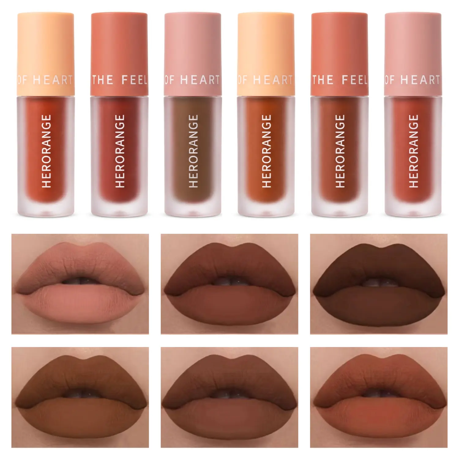 6Pcs Matte Chocolate & Brown Lip Gloss Set, 24H All Day Long Lasting, Waterproof Smudge-Proof, Highly Pigmented Nude Neutral Tones, Velvet Texture, Hydrating Non-Drying Lip Makeup, Perfect for Daily Looks & Gifting