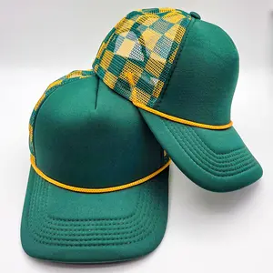 Green & Gold Checkered Foam Trucker Hat