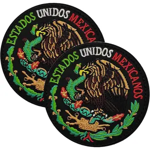 2PCS Mexico Mexican Emblem Patch Embroidered Military Morale Patch Hook and Loop(Black)