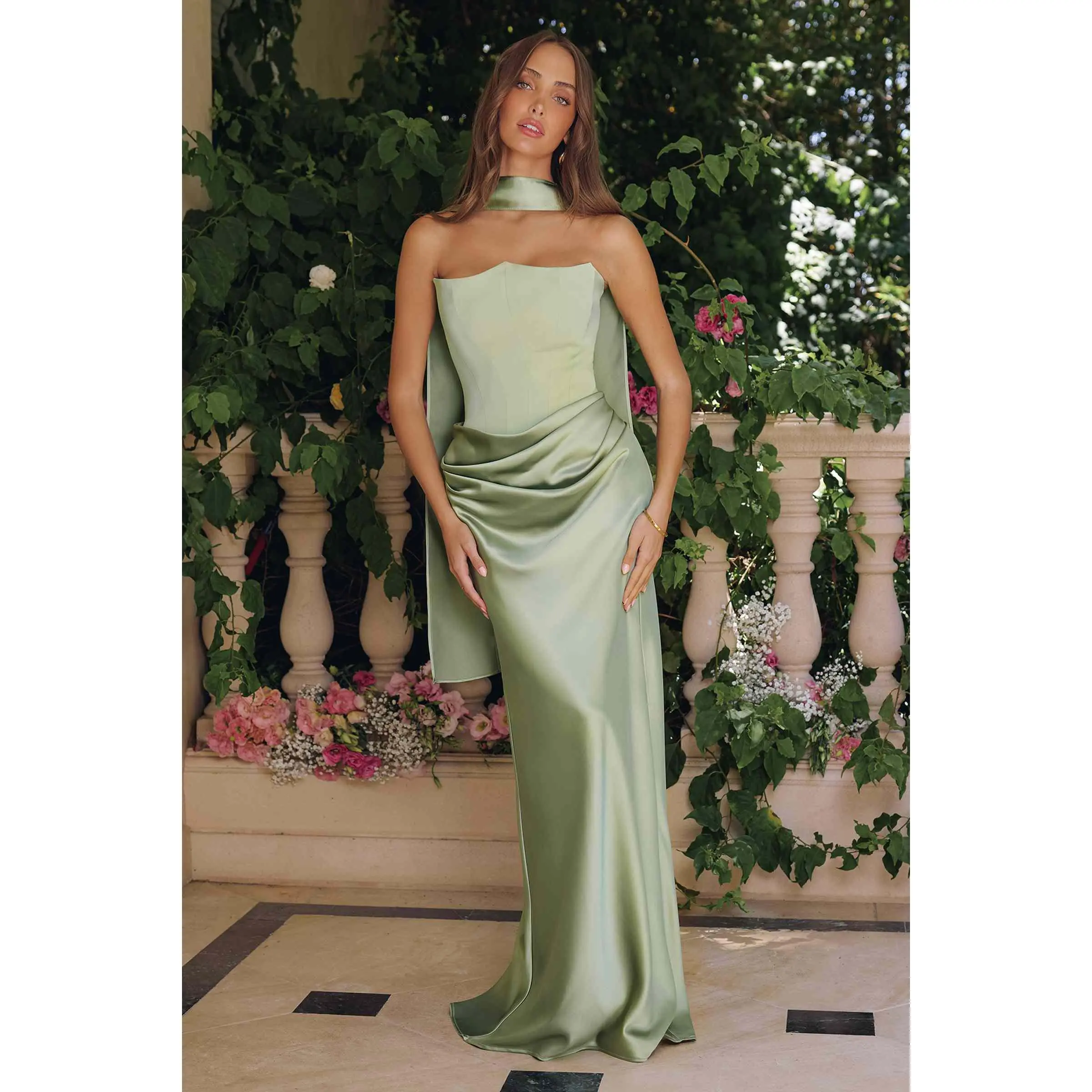 sage green scarf dress Caira Chiffon Scarf Maxi Dress / Sage | MESHKI