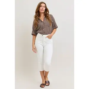 Judy Blue High Waist Tummy Control White Capri Denim Jeans 78121