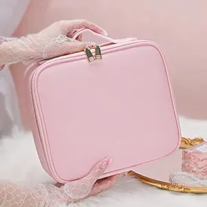 Travel Makeup Bag – Portable makeup case with adjustable dividers and makeup brush storage bag (without mirror)