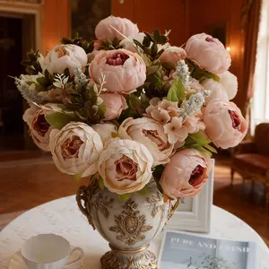 Artificial Peony Flower Bouquet, 1 Count Romantic Faux Flower Bouquet, Artificial Flower Arrangements, Lifelike Artificial Flower, Decorative Flowers for Home Party Wedding, Home Decor Supplies