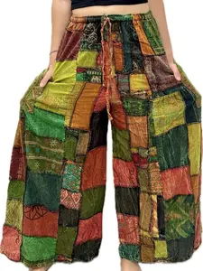 Pants Patchwork Cotton Wide-Leg Pants With Pockets Hippie Pants Patchwork Pants Hippie Patchwork Pants Boho Pants