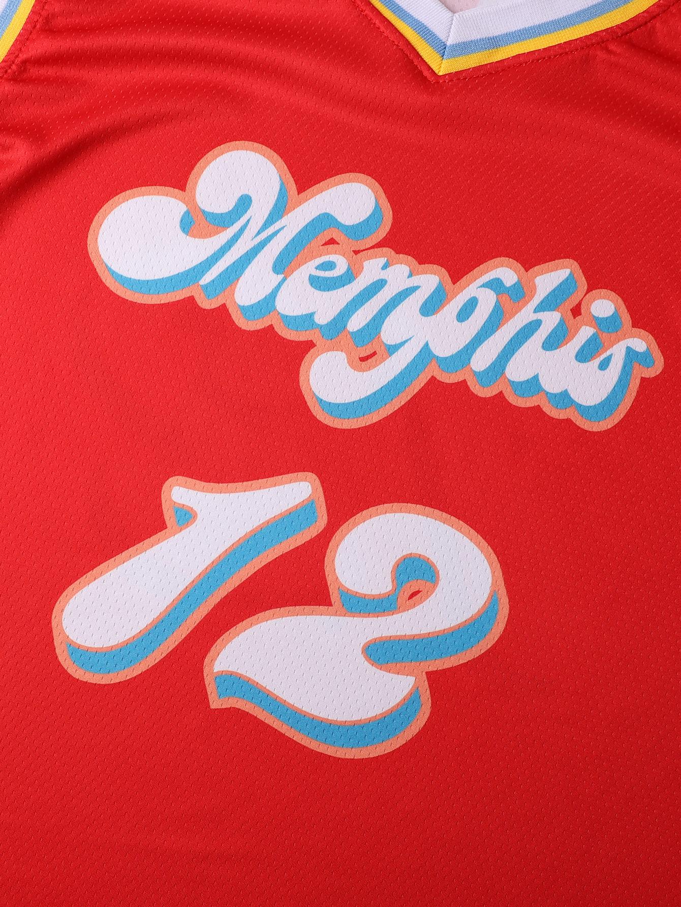 Men's #12 Memphis Red Mesh Basketball Jersey V-Neck Breathable Lightweight Sleeveless Top for Game Day & Leisure Time