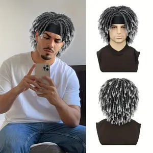 Men’s Synthetic Dreadlock Wig with 6-Inch Headband – Braided Twists & Curly Tips, Daily Wear, Natural Appearance, Adjustable Breathable Cap